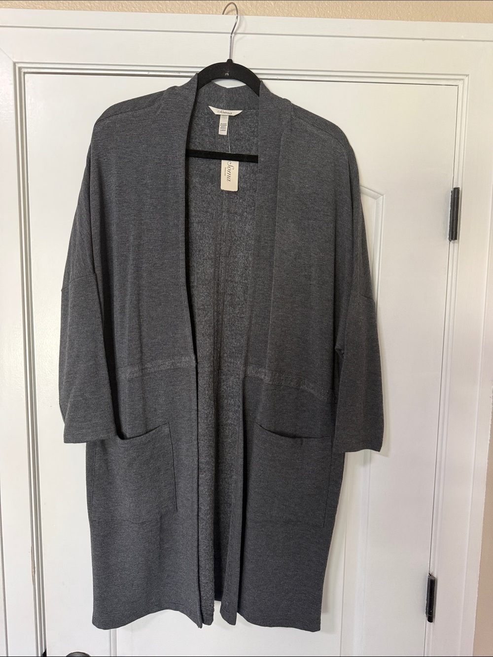 Soma Charcoal Open-Front Pocket Cardigan